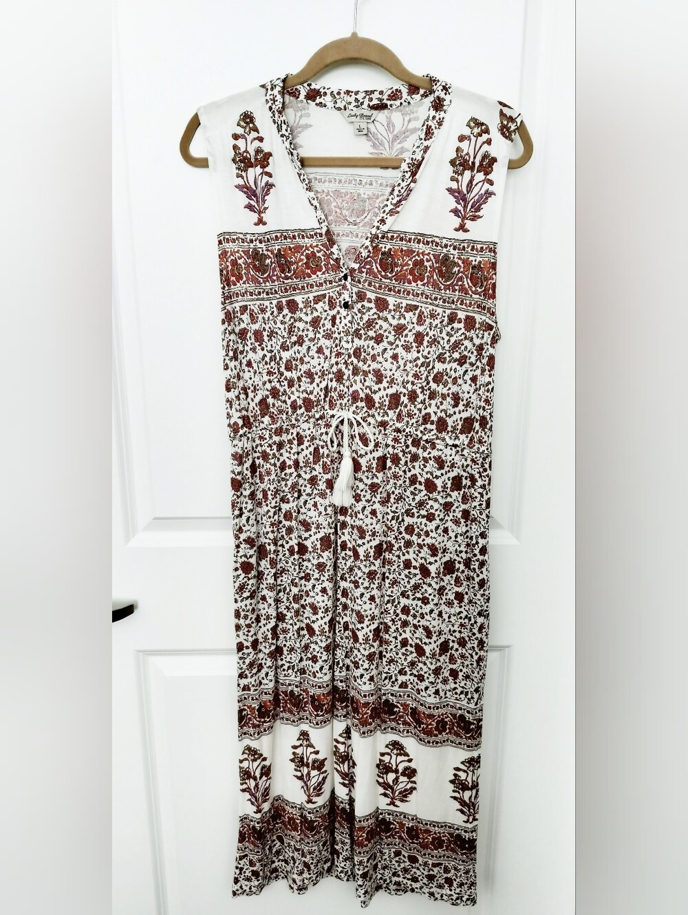 Lucky Brand Women's L Boho Mixed Floral Print Sleeveless Maxi Dress Lightweight